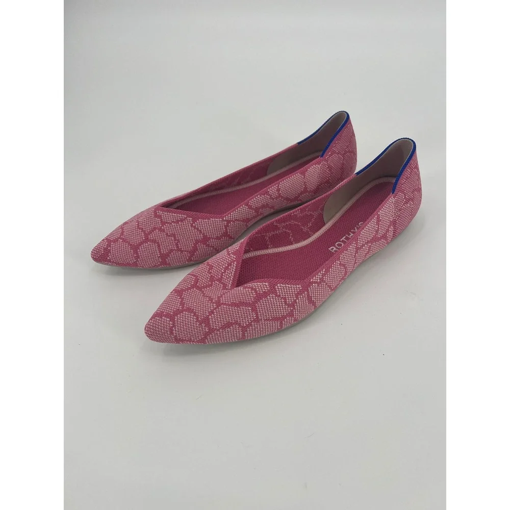 Rothys The Point Pink Giraffe Print Knit Flats Shoes 002-218 Womens 9.5